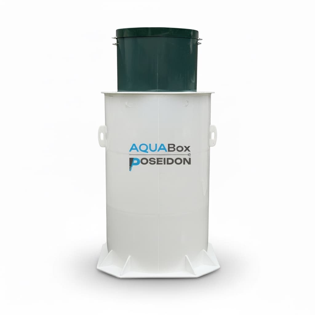 Кессон "AquaBox 3" Poseidon ( Муфта 116-129мм) в комплекте с лестницей и утепленной крышкой  (Внутр. размер рабочей камеры 1200х1500мм, горловина Ø800×500 мм)