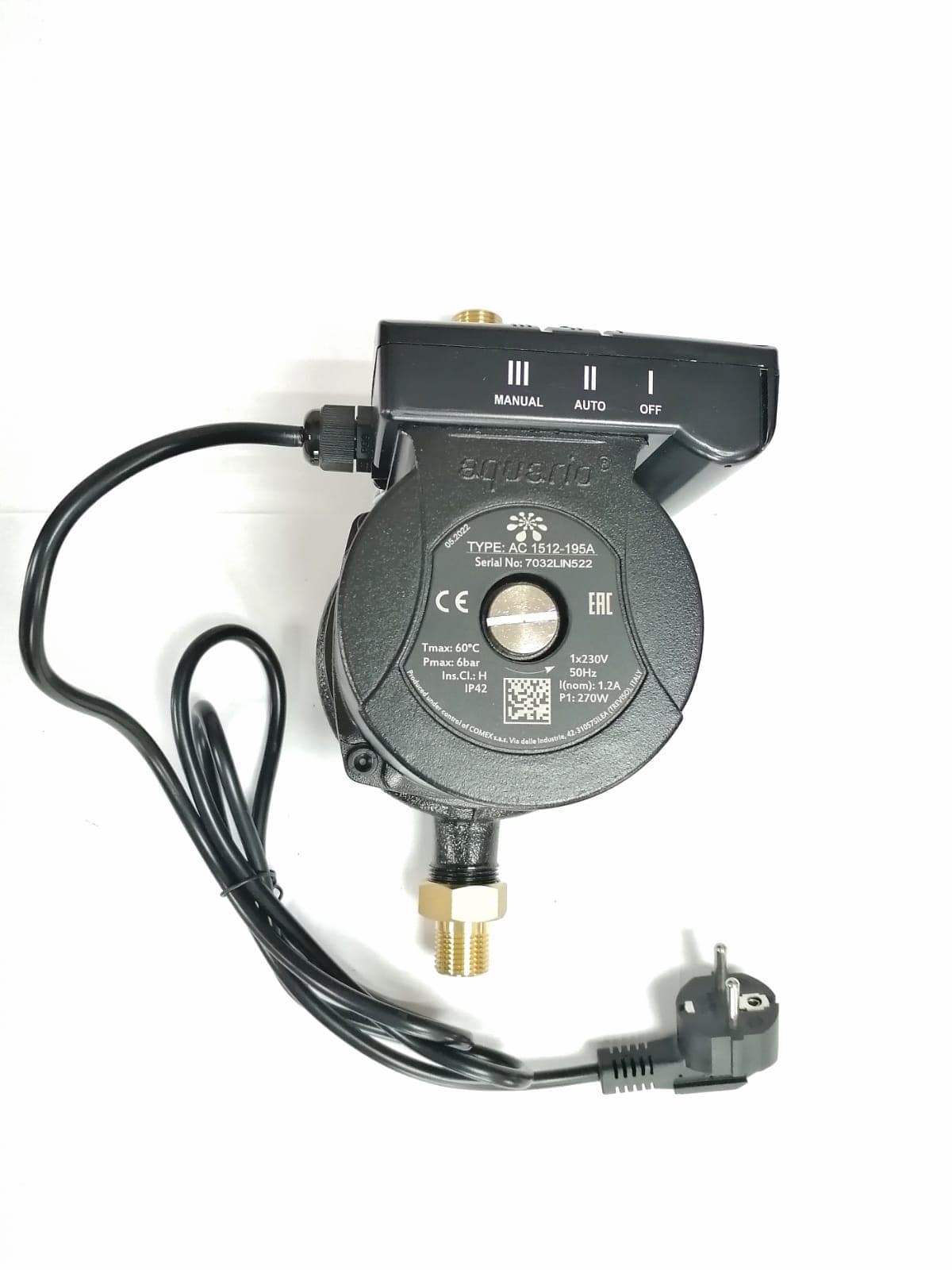 Повысительный насос AQUARIO АС1512-195А ( Hmax напор-12м, Qmax расход-46л/м, P1мощность-270Вт/ч) (5512)