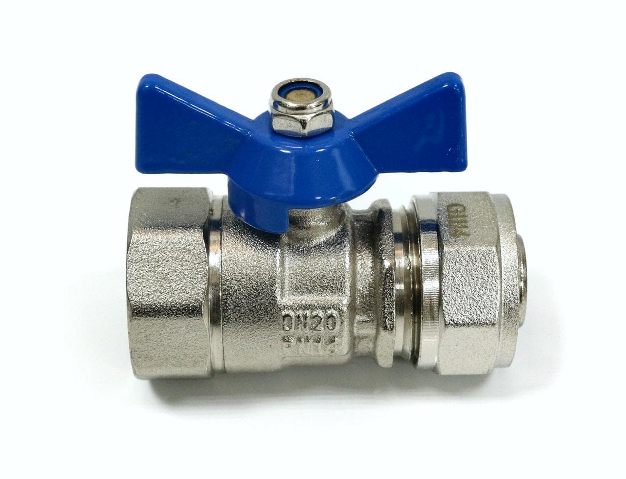 Кран шаровый (бабочка) для МП труб ,3/4" ВН  х 20 цанга