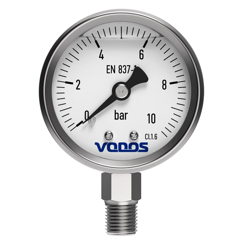 Манометр VODOS Y-60, RAD, 0-10 bar (G 1/4'') глицериновый, в нержавеющем корпусе