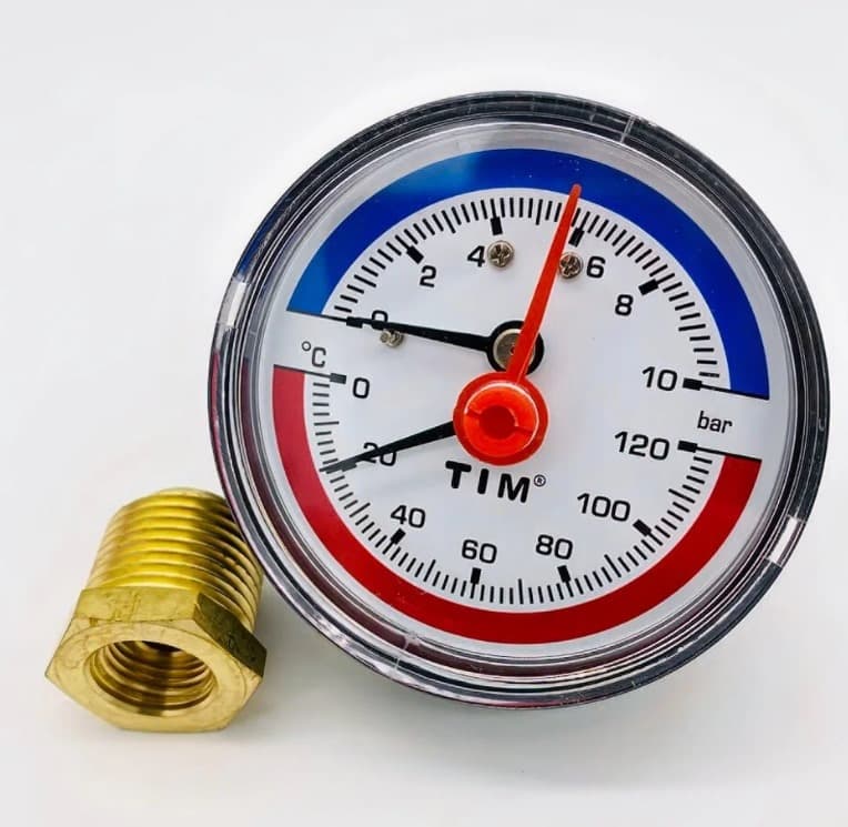 Термоманометр аксиальный 63мм на 10 бар "(0℃ - 120℃)