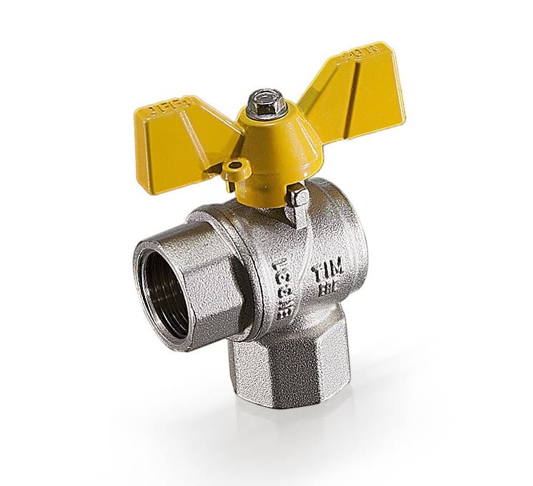 Кран шаровой для газа угловой (бабочка) никелированная 1/2" ВВ